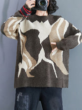 Women Retro Round Neck Casual Sweater